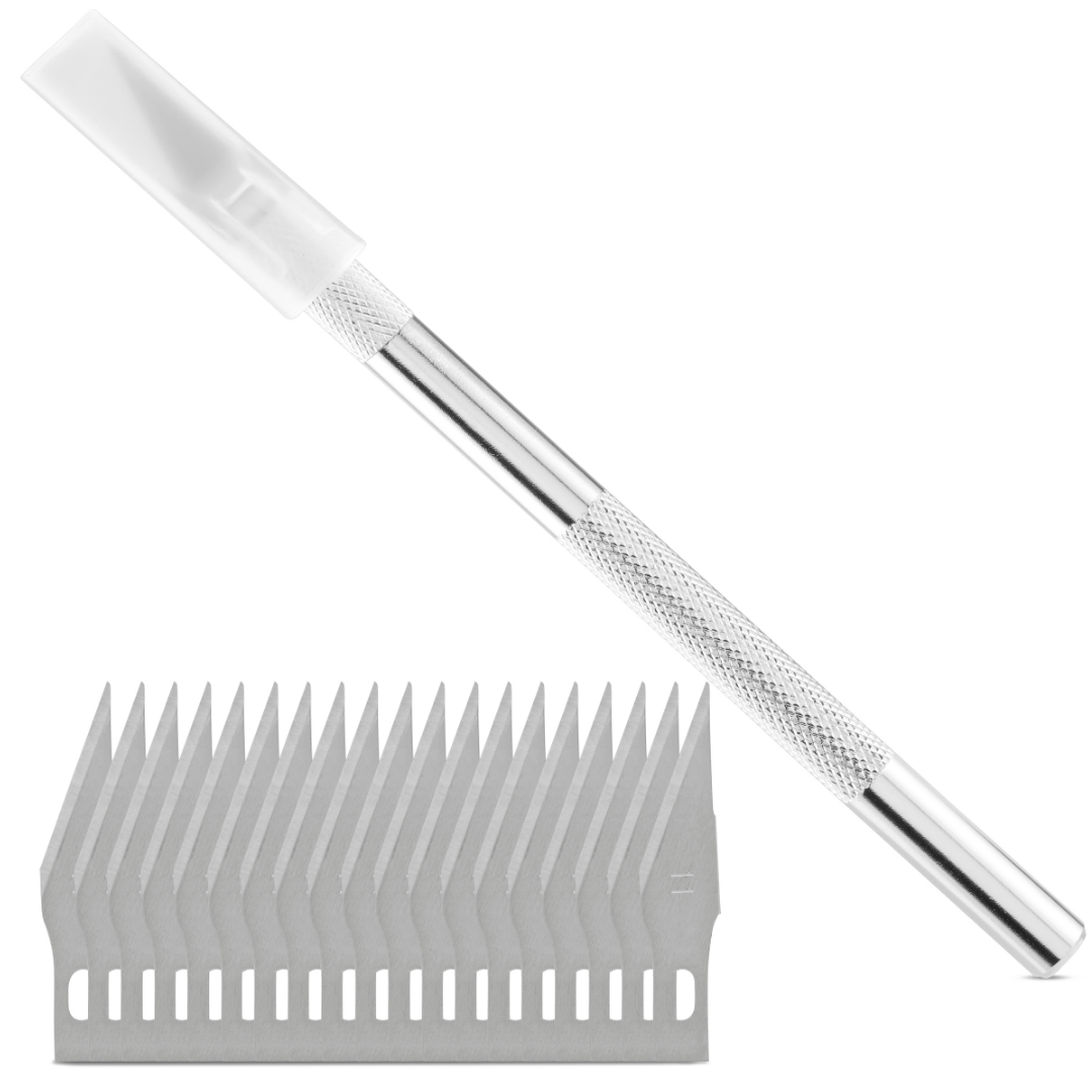 Skalpellmesser 120mm x 8,7mm Aluminium Set mit 20 Klingen