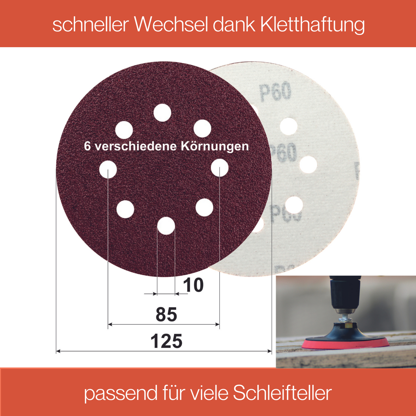 60 Blatt Exzenter Schleifscheiben Mix Ø 125 mm K40 - K240