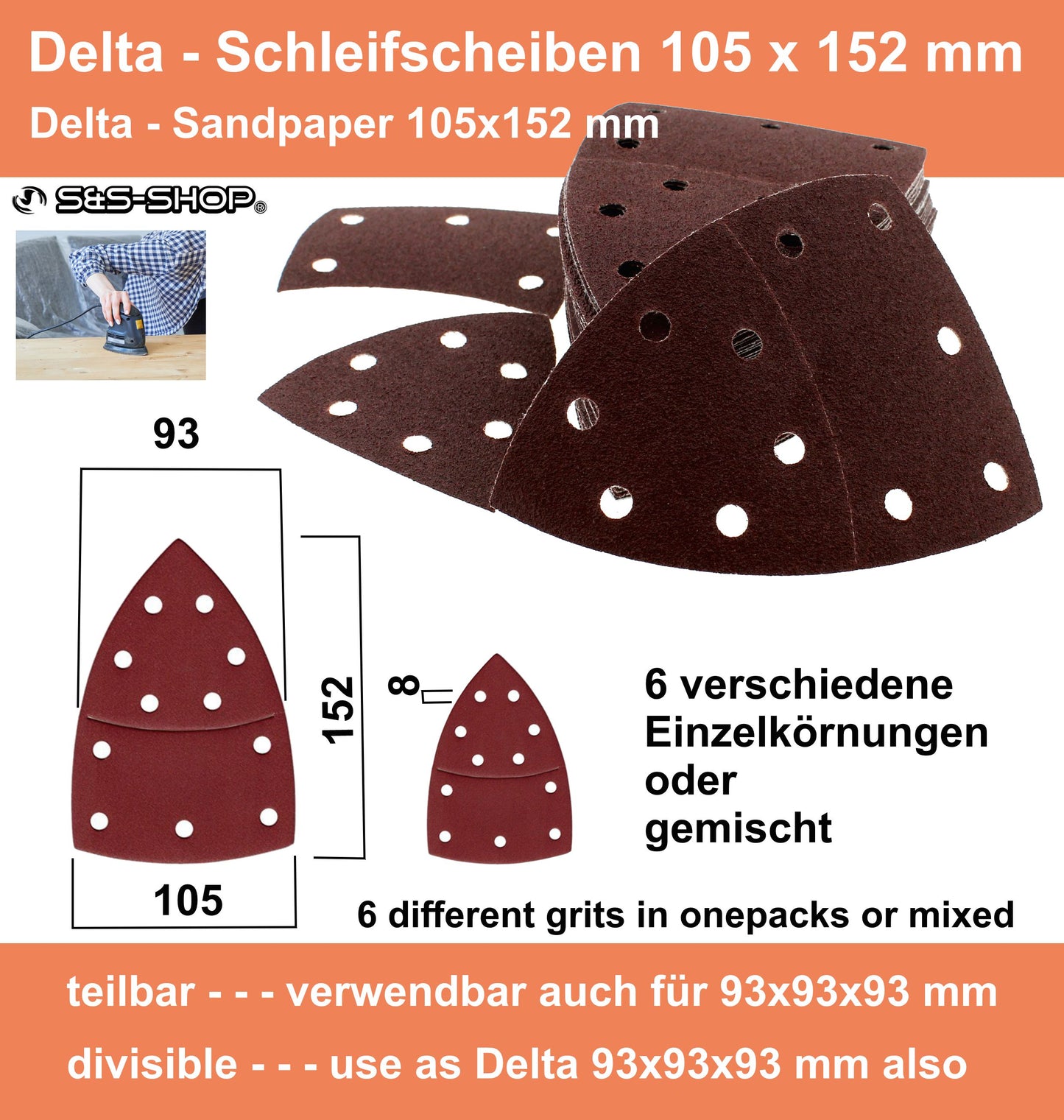 60 Blatt Prio Schleifscheiben Mix 105x152 mm K40 - K240